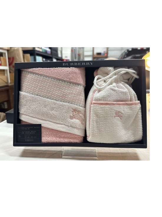 Burberry Accessories - Burberry Pink & White Hand Towel and Drawstring Pouch Set NEW in box!